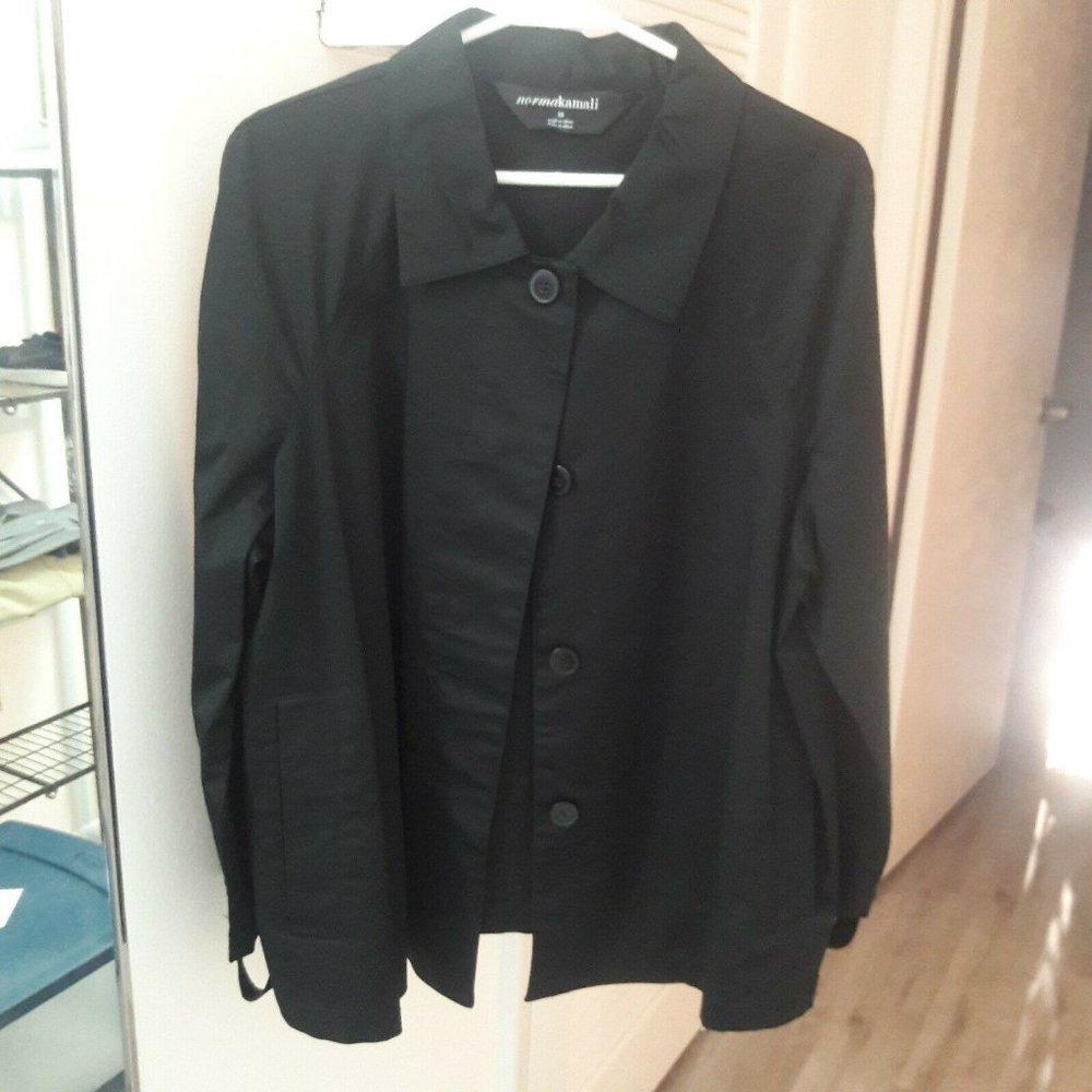 NORMA KAMALI Women's Sz 16 Black Cotton Lightweight Button-Up Jacket
